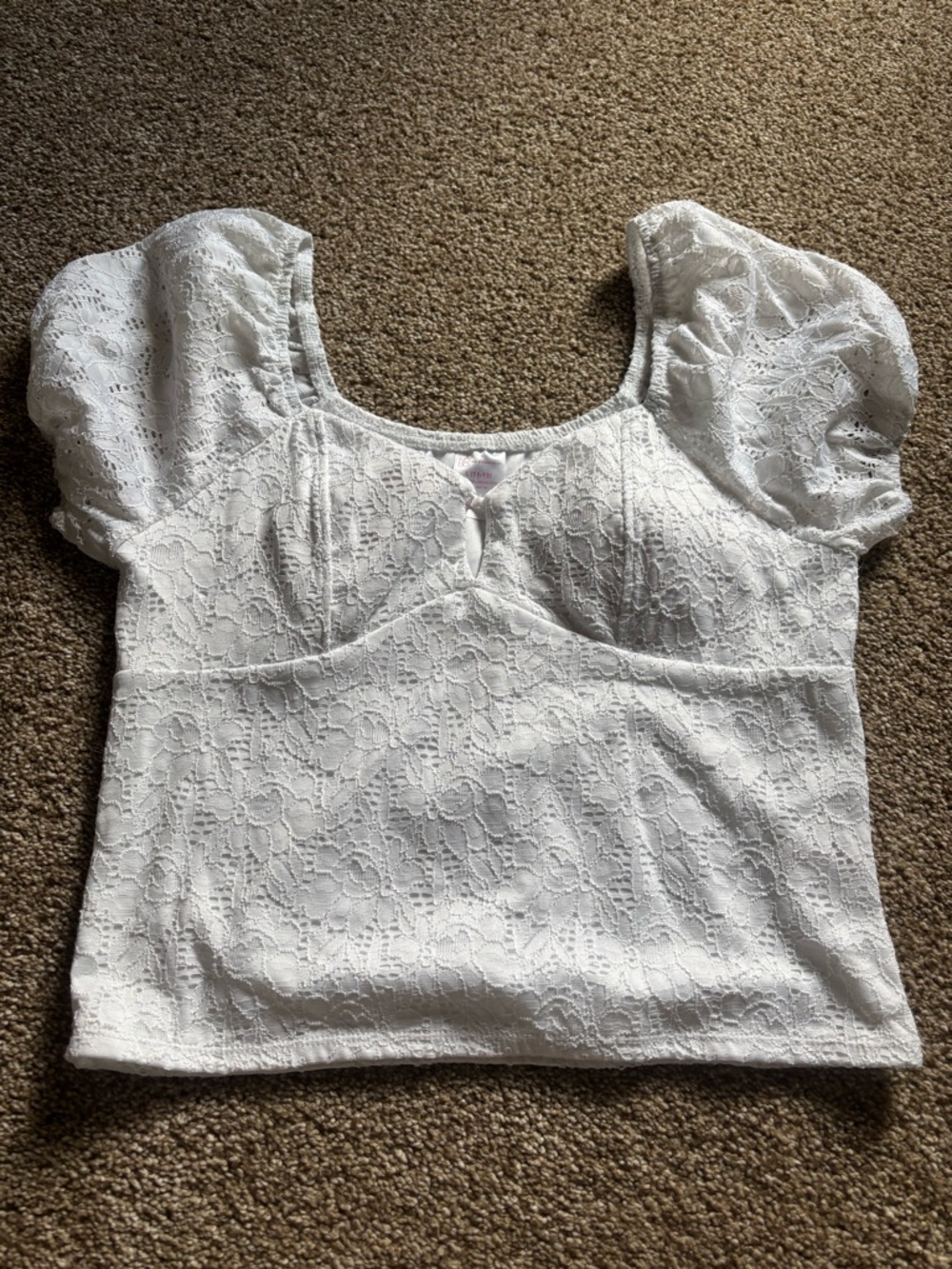 No Boundaries White Lace Puff Sleeve Crop Top